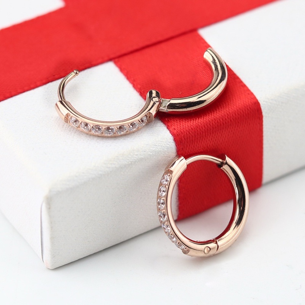 Gold Stainless Steel Studded Mini Hoops - Picture 4 of 4